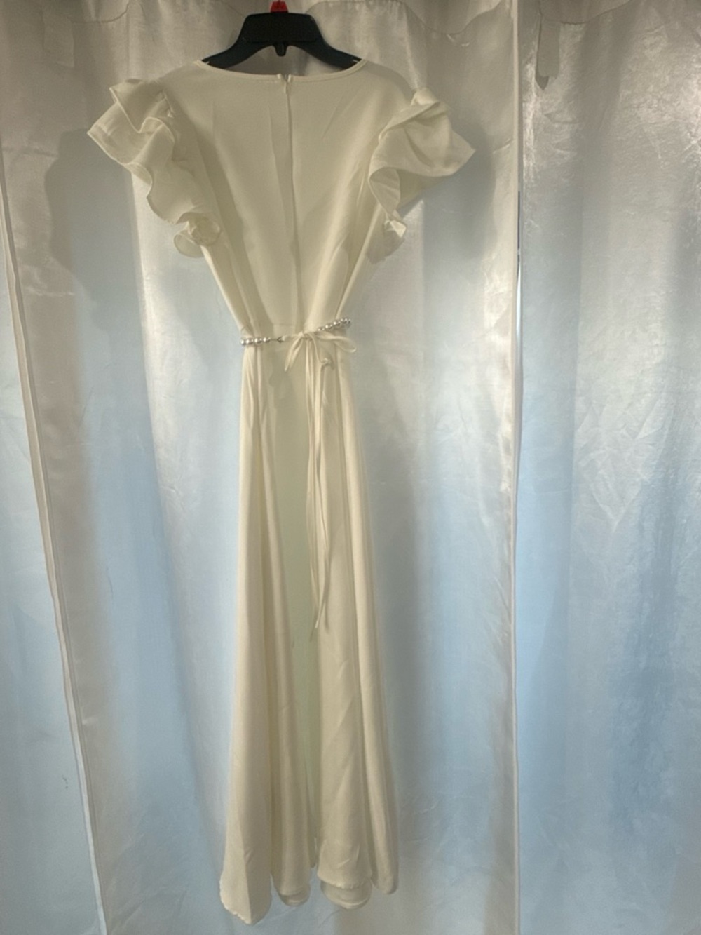 SHEIN Cream Ruffled Sleeve Maxi Dress with Waist Tie